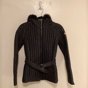 Post Card Quilted Jacket with Fur Trim Hood